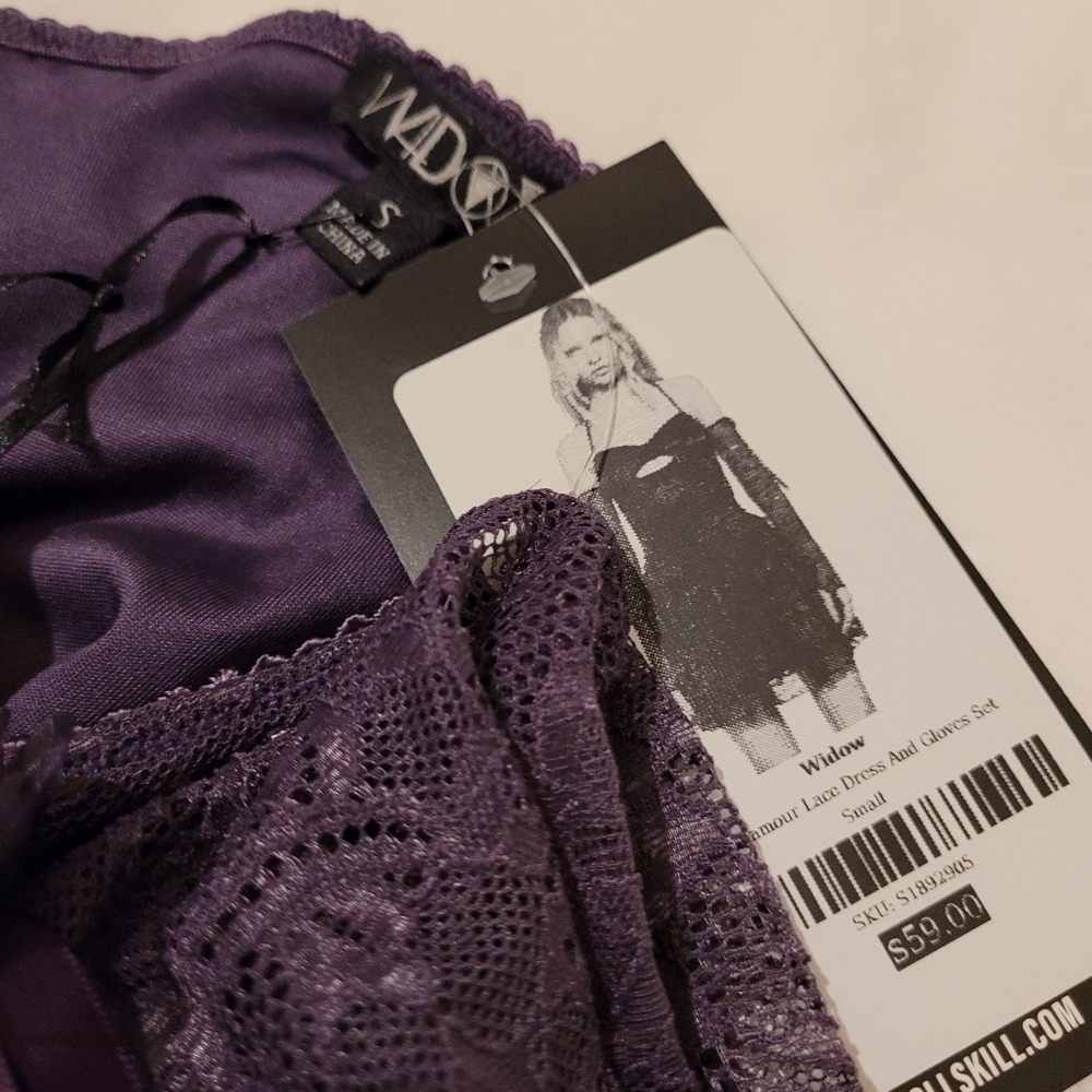 Widow Dolls Kill Gothic Purple Lace Halter Dress W Arm Sleeves - Picture 7 of 7